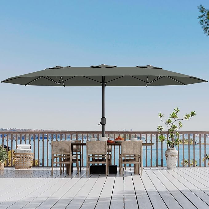 KYBOLT 15 Ft Large Patio Umbrella with Base Included, Outdoor Double-Sided Rectangle Umbrella with Crank Handle, Outdoor Umbrella for Backyard, Pool, Patio,