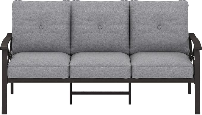 RoyalCraft Patio 3 Seats Sofa, All-Weather Outdoor Couch, Patio Furniture Sofa,Khaki Metal Furniture with Gray Cushions