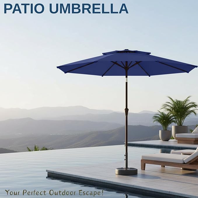 9ft 2-Tiers Patio Umbrella,Outdoor Market Table Umbrella with Push-Button Tilt & Crank | UV Protection,Suit for Backyard,Garden,Pool,Deck(Navy)