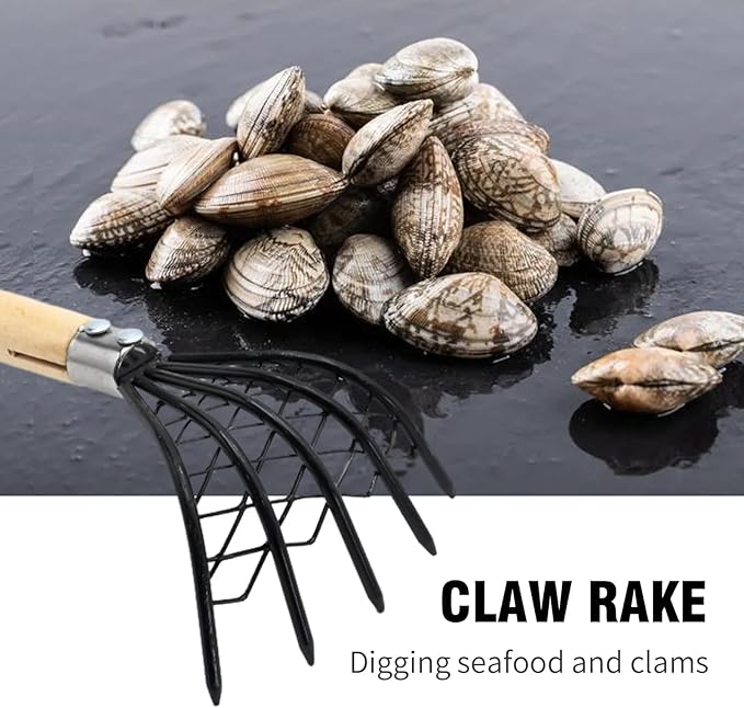2 Pcs Claw Rake Hand with Basket, Clamming Claws with Mesh Net Oyster Shell Digging Dig Seafood Clam Scraper Tool Accessories for Beach Clam Scraper