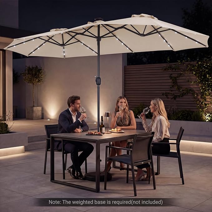 Tangkula 13 Ft Solar Patio Umbrella, Double-Sided Extra Large Outdoor Market Table Umbrella with 36 LED Lights, Crank Handle, 12 Sturdy Ribs for Poolside, Garden & Backyard (Beige)