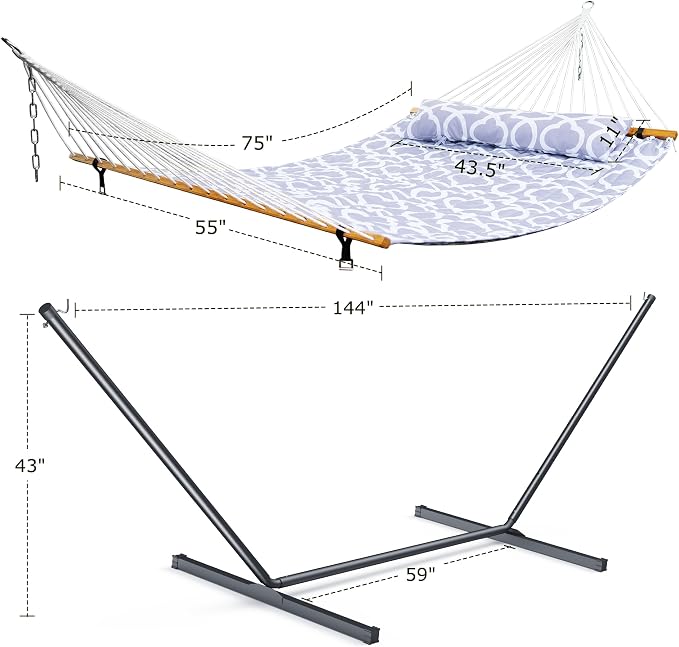 ANAGOO Double Hammock with Stand, Heavy Duty Outdoor Hammock for Two, 500 LBS Capacity, Stable Steel Frame with Balance Strap, Easy Tool-Free Assembly for Patio, Garden, Backyard & Beach,Round Gray
