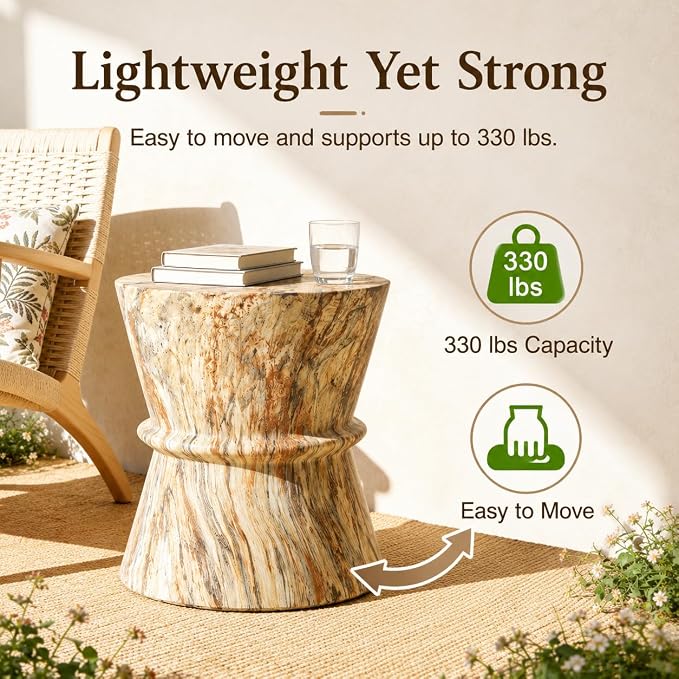 Outdoor Concrete Side Table, Concrete Contemporary Lightweight Accent Table with Faux Stone Coffee Tables for Garden,Porch,Backyard (Amber,Brown -16)