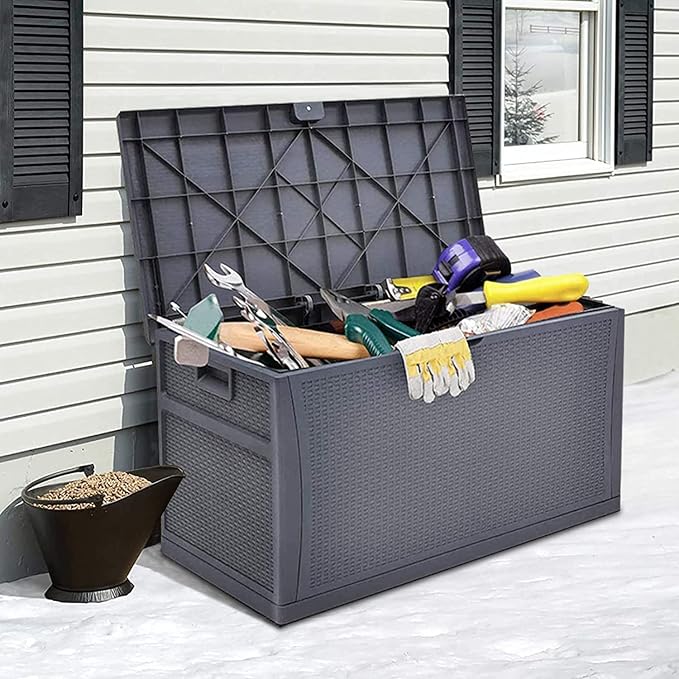 CrownLand 120 Gallon Outdoor Storage Deck Box Resin Container Weatherproof Box Patio Garden Furniture Storage Boxes All Weather Using,Gray