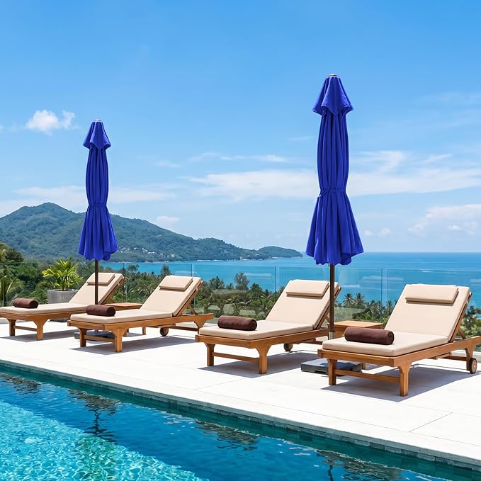 ABCCANOPY 9ft Scalloped Patio Umbrella, Outdoor Table Umbrella with Tilt and Crank, Fiberglass Ribs Deck Umbrella for Patio, Pool, Garden, Picnic (Blue)
