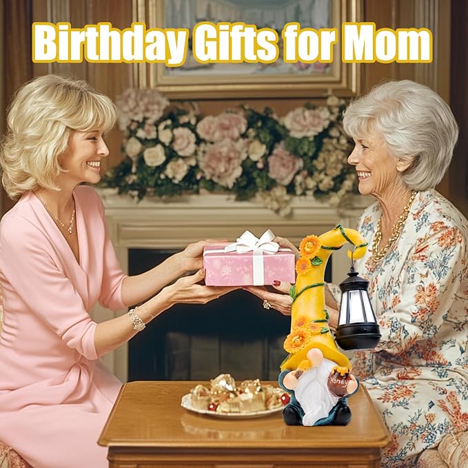 twinbling Birthday Gifts for Women Mom Garden Gnome Statue | Solar Lights Large Garden Sculptures Funny Bee Gnome Outdoor Patio Lawn Yard Garden Decor 12 in Summer Gnomes Outdoor