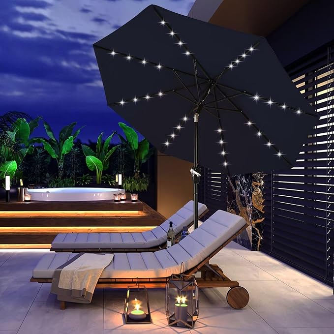 ABCCANOPY 11FT Durable Solar Led Patio Umbrellas with 32LED Lights (Tibetan Blue)