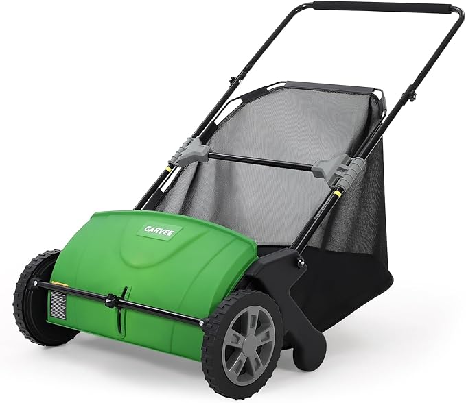 21 Inch Push Lawn Sweeper, Heavy Duty Leaf Collector with Dual Spinning Brushes 3.5 Cu. ft. Mesh Bag, Adjustable Height, Walk Behind Grass Sweeper for Leaves, Pine Needles & Yard Debris