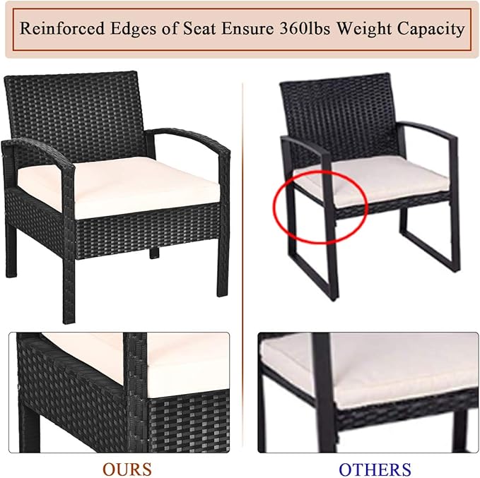 Tangkula 3 Piece Patio Wicker Conversation Set, Outdoor Rattan Furniture with Washable Thick Cushion & Coffee Table w/Storage Space, Patio Furniture Set for Backyard Porch Garden Poolside (White)