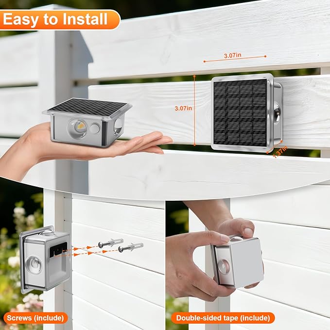AUDLES Solar Fence Lights Outdoor, New 4-Way Lighting Fence Lights Solar Powered with 3 Modes 3000K/4000K/6000K, IP65 Waterproof Solar Wall Light for Backyard Wall Pathway Deck Patio Decor - 8 Pack