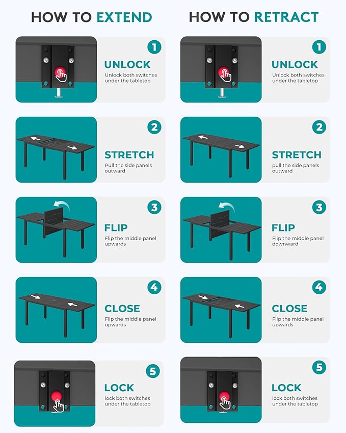 SERWALL Outdoor Expandable Dining Table 60" - 83", Patio Dining Table for 4-10 People, All Weather HDPE and Aluminum Outdoor Furniture, Black