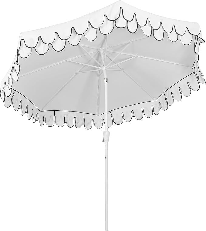 JONATHAN Y Tracy 9 ft. Outdoor Patio Umbrella with Scalloped Edge, Coastal Market Table Umbrella with Crank Lift and Tilt, 8 Sturdy Ribs UV Resistant for Pool, White, White Pole UMB1002D
