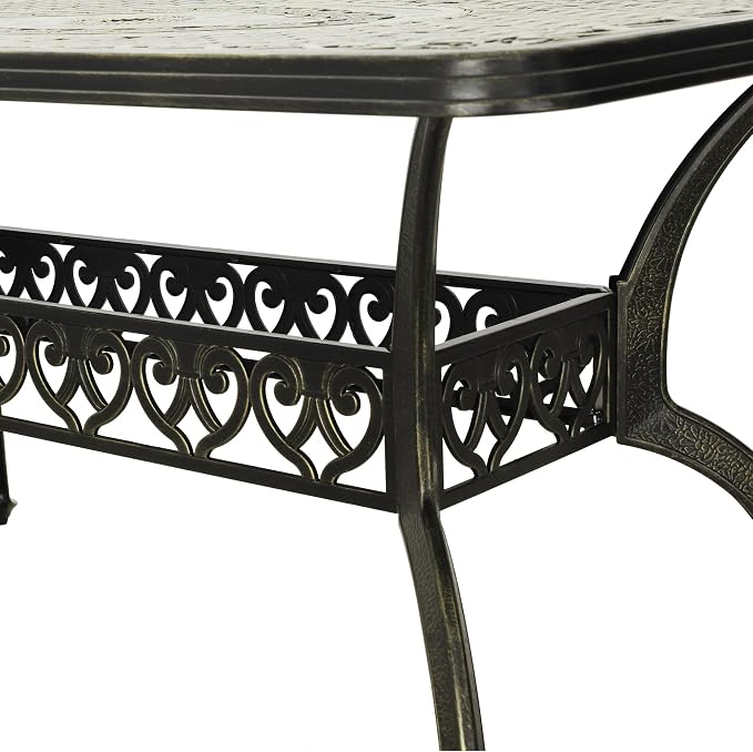 Clihome 59" Outdoor Dining Table 6-Person Cast Aluminum Patio Table with 2" Umbrella Hole Rectangle Patio Dining Table for Yard, Garden, Patio B