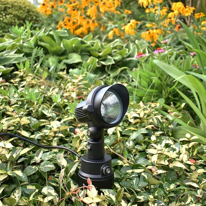 GBS9912 Outdoor LED Spotlight with Photocell Sensor, 120V 12W 5000K Daylight White, Photocell Enabled, 3 FT Cord with Plug in Outdoor Lighting, Black