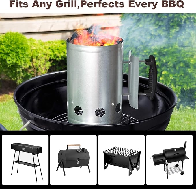 BEAU JARDIN Charcoal Chimney Starter Large Capacity BBQ Grill Lighter Barbecue Fire Starter Grilling for Charcoal Grill Briquette Coal Fire Starter Chimney for Grills Outdoor Cooking Can Accessories