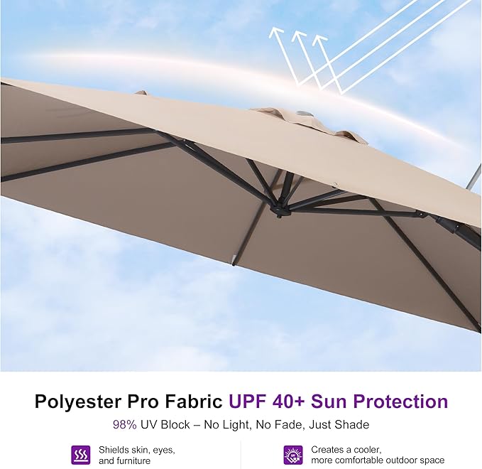 PURPLE LEAF 9' X 12' Left-right Tilting Outdoor Patio Umbrella Swivel Offset Cantilever Heavy Duty Rectangle Aluminum Umbrella with UV Resistant for Deck Pool Patio Backyard, Ash Mocha