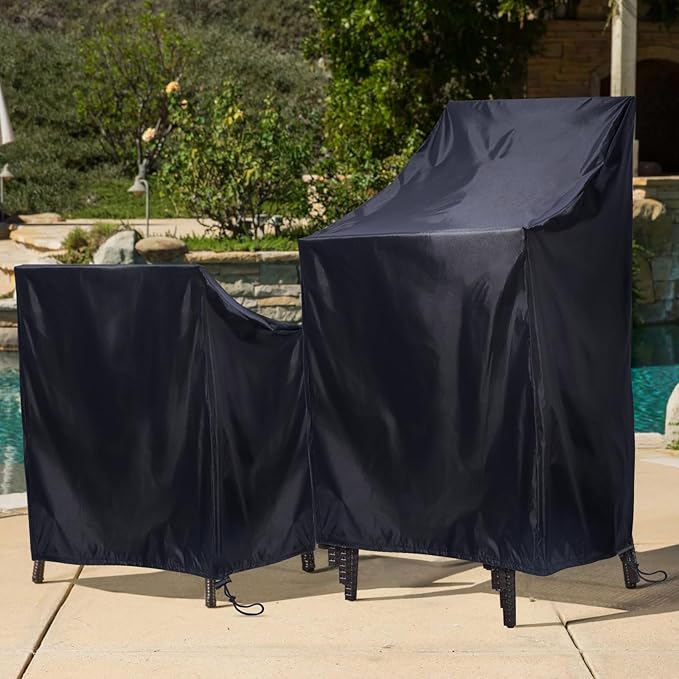 Stackable Patio Chair Covers, Outdoor Chair Covers Waterproof, Lawn Patio Furniture Covers, Fit for 4-6 Stackable Dining chairs Garden Chairs (Black, 25"L x 25"W x 47”H)