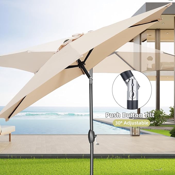 9ft Patio Umbrella Outdoor Portable Table Market Umbrella with Push Button Tilt/Crank,Khaki