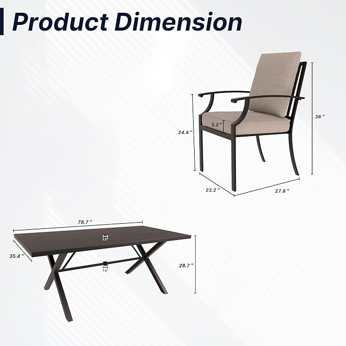 9 PCS Outdoor Patio Dining Set,Patio Table and Chairs Metal Outdoor Patio Furniture Set with Umbrella Hole,Dining Table Set with 8 Chairs for Deck,Backyard and Garden,Brown