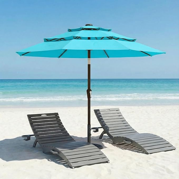 10ft Patio Umbrella, 3 Tier Outdoor Market Table Umbrellas with 8 Fiberglass Ribs and Push Button Tilt, Windproof, Vented Canopy, UV Protection for Deck, Pool, Backyard
