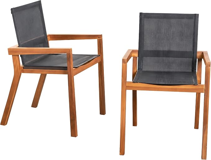 Christopher Knight Home Tomi 7 Piece Acacia Wood Outdoor Dining Table Set for 6, Extendable Dining Table and 6 Chairs with Mesh Back & Seat, Wooden Outdoor Patio Furniture Set, Teak + Black