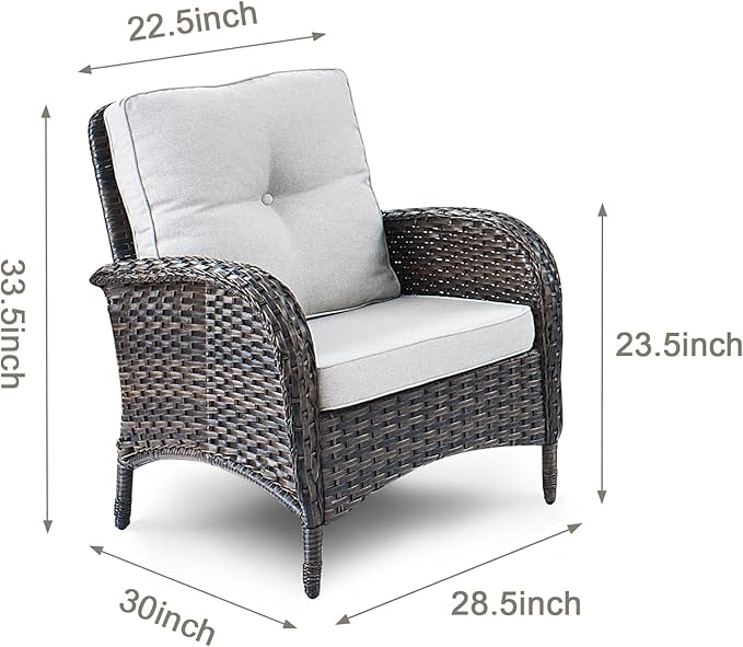 HUMMUH 5 Pieces Patio Furniture Set Wicker Outdoor Bistro Chairs with Ottomans Glass Top Side Table,Outdoor Conversation Set for Porch Deck Backyard Poolside