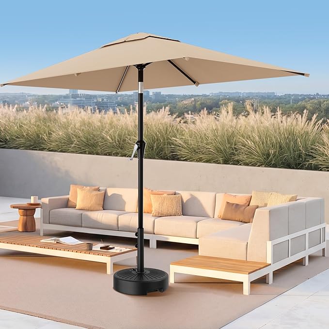 AreShark 6.5' x 10' Rectangular Patio Umbrellas for Outdoor, Outdoor Table Umbrella, Large Outdoor Patio Umbrellas with 6 Sturdy Ribs for Pool, Garden, Deck & Market (Beige)