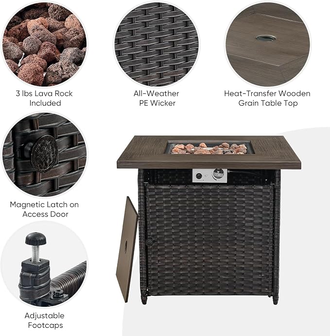 Belord Patio Furniture Set with Fire Pit Table, Outdoor Swivel Rocker Patio Chairs, Wicker Furniture Set Ideal for Porch, Deck, Pool, Yard, SunroomBrown Wicker/Red
