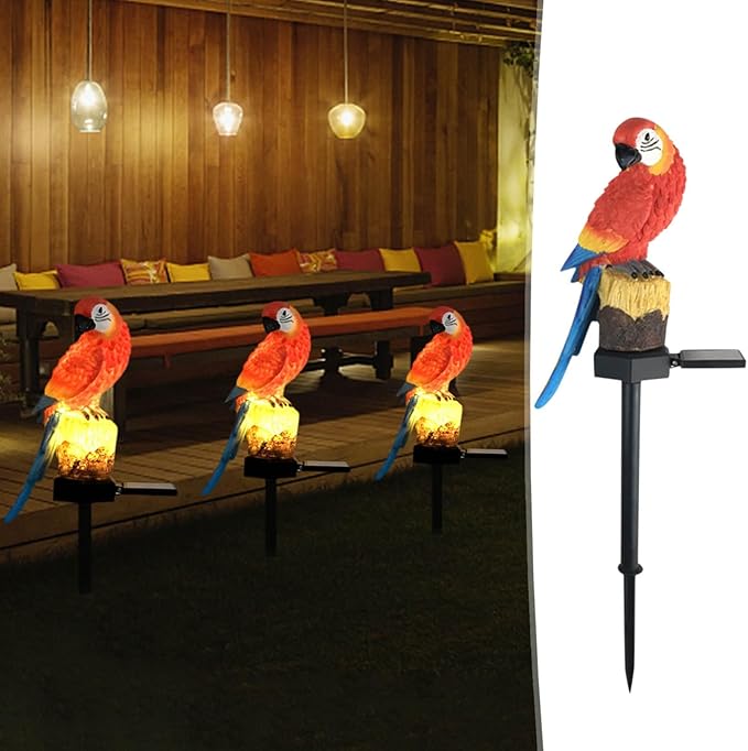 Solar Outdoor Lights Resin Parrot Garden Lights 12 Hrs Long-Lasting Decorative Lights for Yard, Pathways, Landscape Lighting Solar Spot Lights Outdoor Security Lights Garden Statues