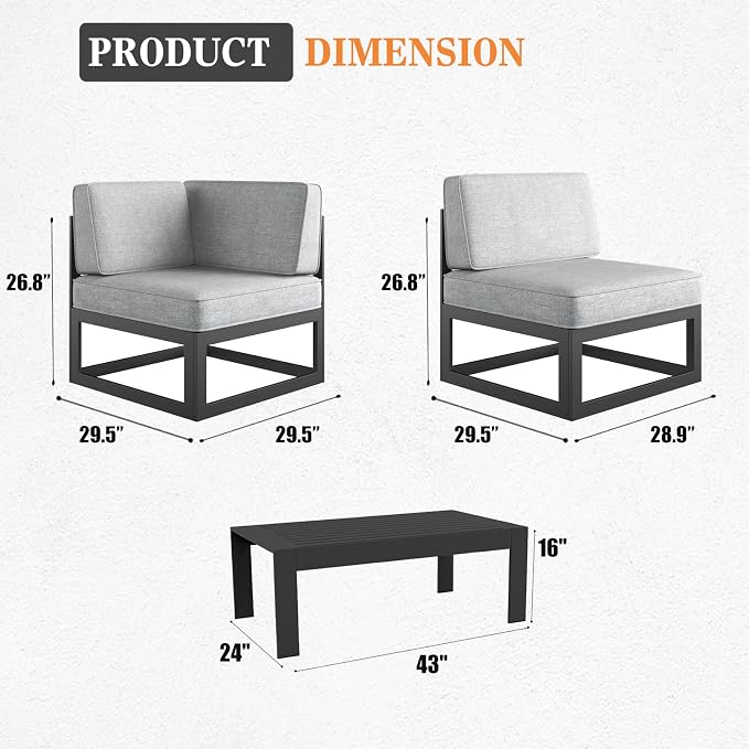 9 Pieces Aluminum Patio Furniture Set with Coffee Table, Metal Outdoor Conversation Sofa Set with Seating Cushions