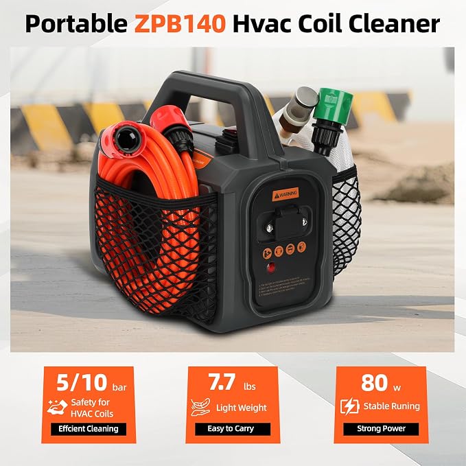 ZPB140 HVAC Coil Cleaning Sprayer, Blaster Coil Jet Pressure Washer | for AC 120V 80W Indoor & Outdoor Cleaning, Flow Rate 4L/min, Working Pressure 0.7-1.0MPa