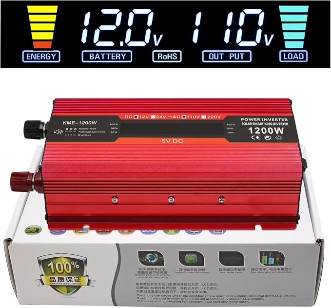1200W Car Power Inverter DC 12V to 110V AC Converter 1200W Inverter Power Inverters with LCD Display and AC Outlets 2A USB Charging Port