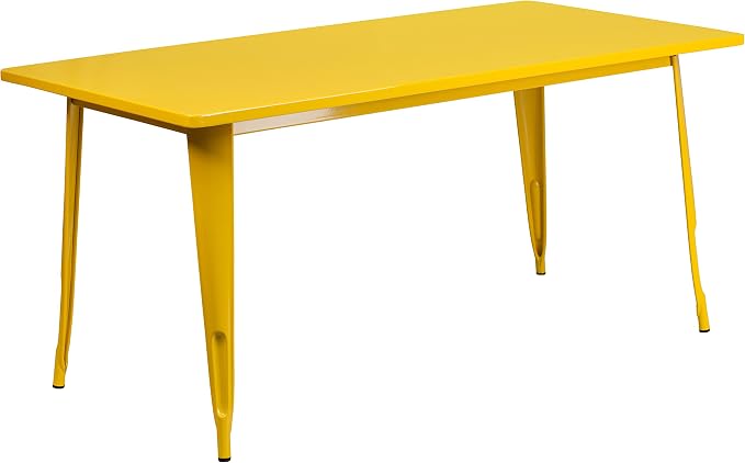 EMMA + OLIVER Commercial Grade 31.5" x 63" Rectangular Yellow Metal Indoor-Outdoor Table