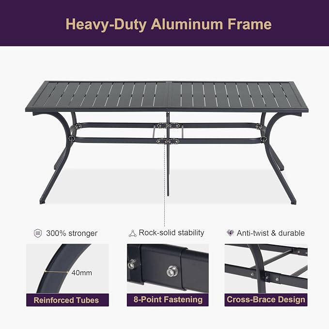 PURPLE LEAF 7 Pieces Outdoor Dining Set Folding Patio Dining Set with Aluminum Rectangular Table and Padded Chairs All Weather Dining Table Sets for Garden Backyard Poolside, Black