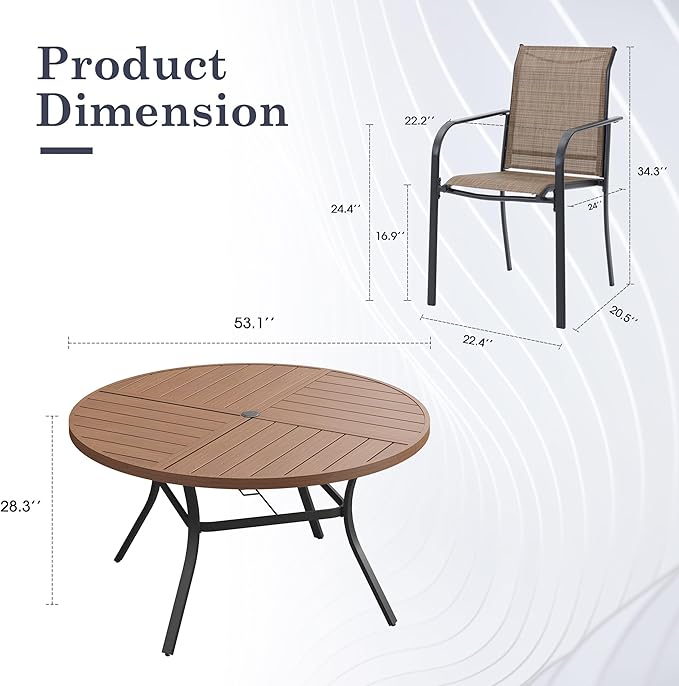 Patio Table and Chairs Sets for 8, Outdoor Dining Set with 8 Stackable Dining Chairs and 54" x 54" Round Thick Slatted Table for Backyard, Deck, Lawn, Garden, Brown & Walnut