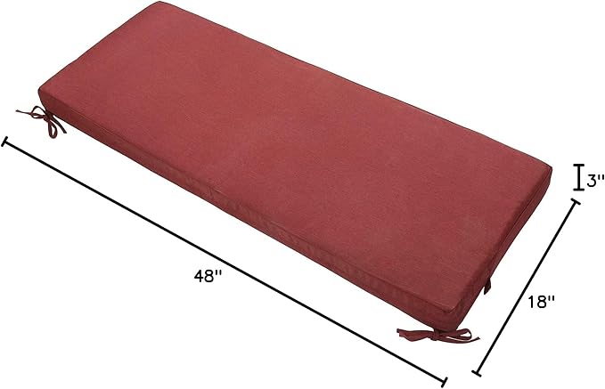 FUNHOME Outdoor Bench Cushion Cover 48 x18 x 3 inch,Water Resistant Cover with Zipper&Ties,Fade-Resistant Slipcover,Patio Porch Swing Cushion Cover Replacement Only,No Insert(Dark Red)