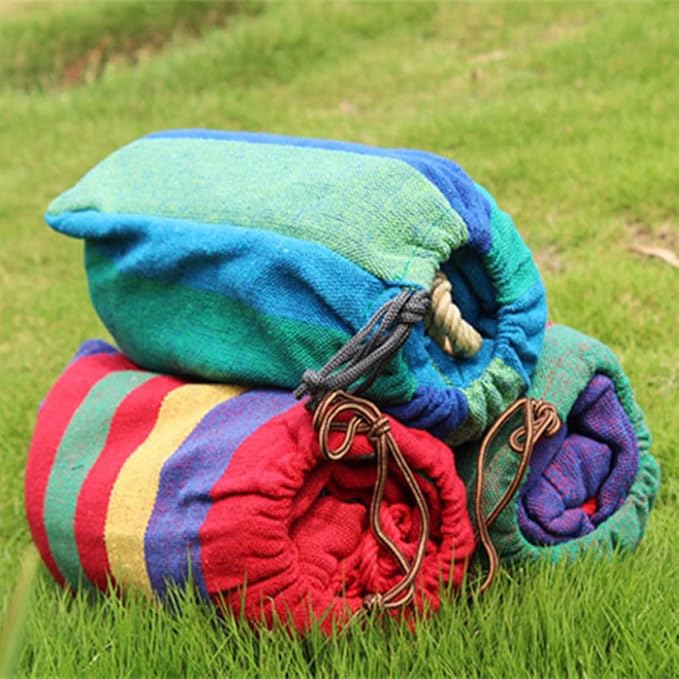 SEWACC Double Thick Canvas Hammock for Outdoor Camping with Two Bind Ropes, 280x150cm Blue Swing Sleeping Bed Suitable for Patio, Backyard, Travel and Hiking