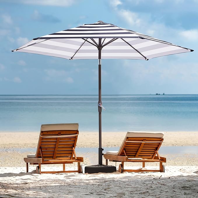 JEAREY 7.5FT Patio Umbrella Market Table Umbrella with 6 Sturdy Ribs, Push Button Tilt/Crank Outdoor Umbrella for Garden, Deck, Backyard, Pool, Black & White Stripe