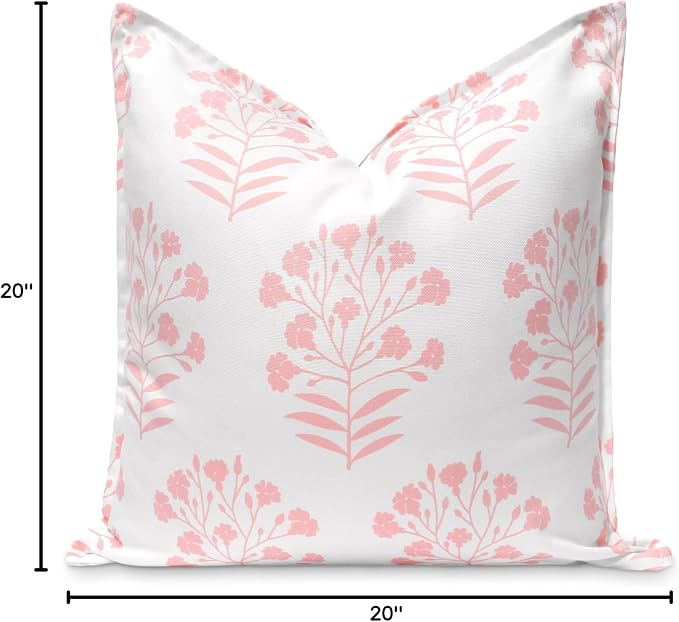 Hofdeco Premium Coastal Patio Indoor Outdoor Throw Pillow Cover Only, 20"x20" Water Repellent for Backyard, Couch, Blush Pink Print Floral