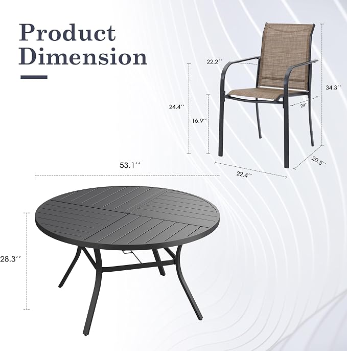 Patio Table and Chairs Sets for 8, Outdoor Dining Set with 8 Stackable Dining Chairs and 54" x 54" Round Thick Slatted Table for Backyard, Deck, Lawn, Garden, Brown & Black