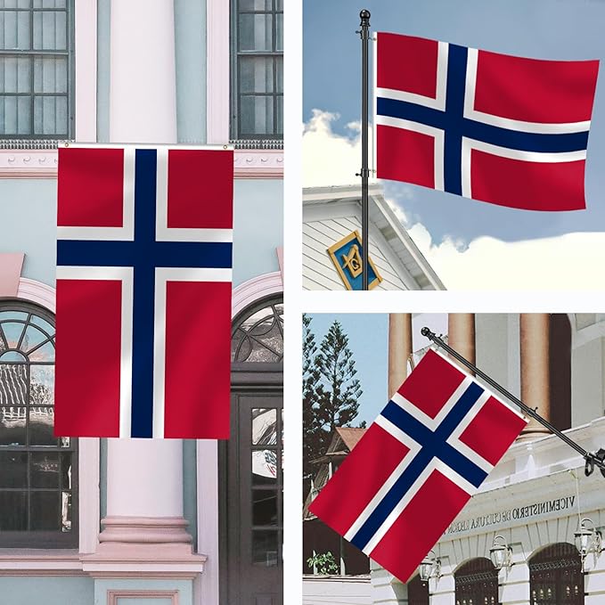 Norway Flag 3x5 FT Heavy Duty Norwegian Flag Double Stitched Vivid Color Fade Proof Outdoor Decor With Brass Grommets(Norway)