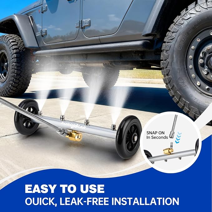 AURORA CAR Undercarriage Pressure Washer Attachment 16 Inch, Dual-Function Undercarriage Cleaner, Under Car Wash Water Broom with 3 Extension Wands, Power Washer Surface Cleaner, 4000 PSI