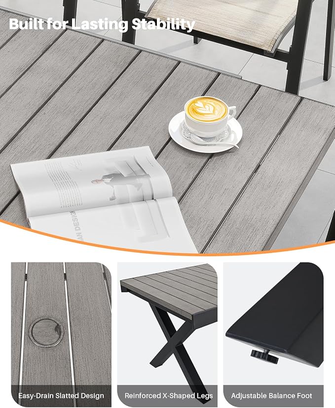 Extendable Patio Dining Set for 8, Never-Rust Aluminum Outdoor Dining Set with 2 Swivel Chairs, Expandable Dining Table and 6 Double-Layer Textilene Chairs, Patio Furniture Set, Limed Oak