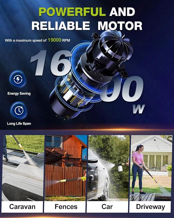 4500PSI PressureWasher PowerWashers 4 Quick Connect Nozzles and Foam Cannon for Cars Driveways Patios Fences