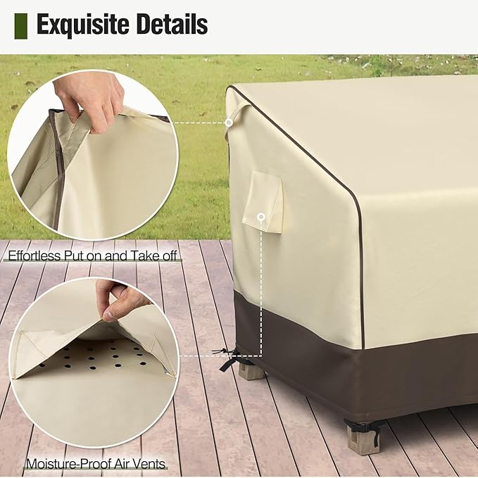 MR. COVER Patio Chair Covers Waterproof, Outdoor Furniture Covers for Rocking Chair, Heavy Duty Anti UV Chair Cover, Fits up to 32"W x 32"D x 35"H, Air Vent and Handles Included, Brown & Khaki, 2 Pack