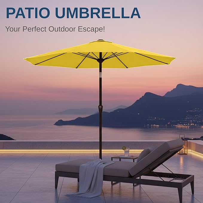 11FT Patio Umbrella, Outdoor Umbrella with with 8 Sturdy Fiberglass Ribs,Market Table Umbrella with Push Button Tilt and Crank,Suit for Backyard,Garden,Pool,Deck(Yellow)