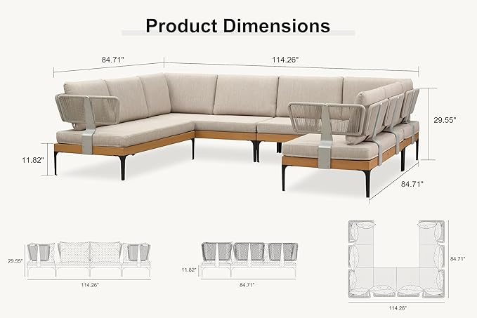 PURPLE LEAF Patio Furniture Set Outdoor Sectional Sofa with Removable Cushions and Pillows Wicker 8 Piece U-Shaped Couch Modern Conversation Sets for Balcony Yard Garden Poolside, Oatmeal Greige