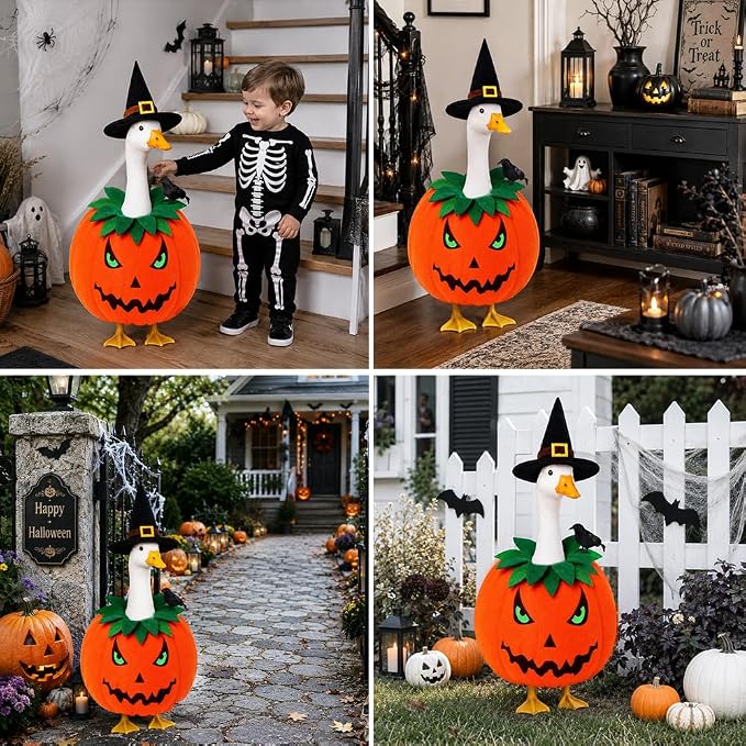 Celltestria Halloween Porch Goose Outfit Pumpkin Goose Clothes Fall Thanksgiving Crow Goose Costume for 23" Geese Autumn Holiday Outdoor Patio Yard Lawn Decoration
