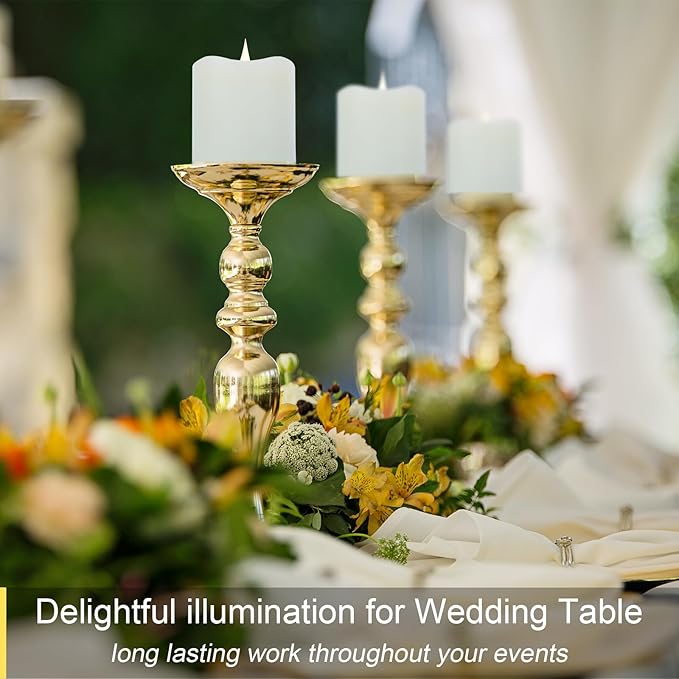 TECHLONG Flameless Candles Battery Operated with Timer, 3D Moving Flame Flickering, Last 600+ Hours Battery Candles, 3" x 3" Ivory Real Wax Electric LED Candle for Wedding Party Decorations