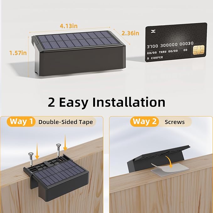 VOLISUN Solar Deck Lights 8 Pack, Warm White, Cool White and RGB Color Glow LED Large Size Lamp, IP65 Waterproof Solar Fence Lights Outdoor for Step, Patio, Fence, Railing, Wall, Stairs